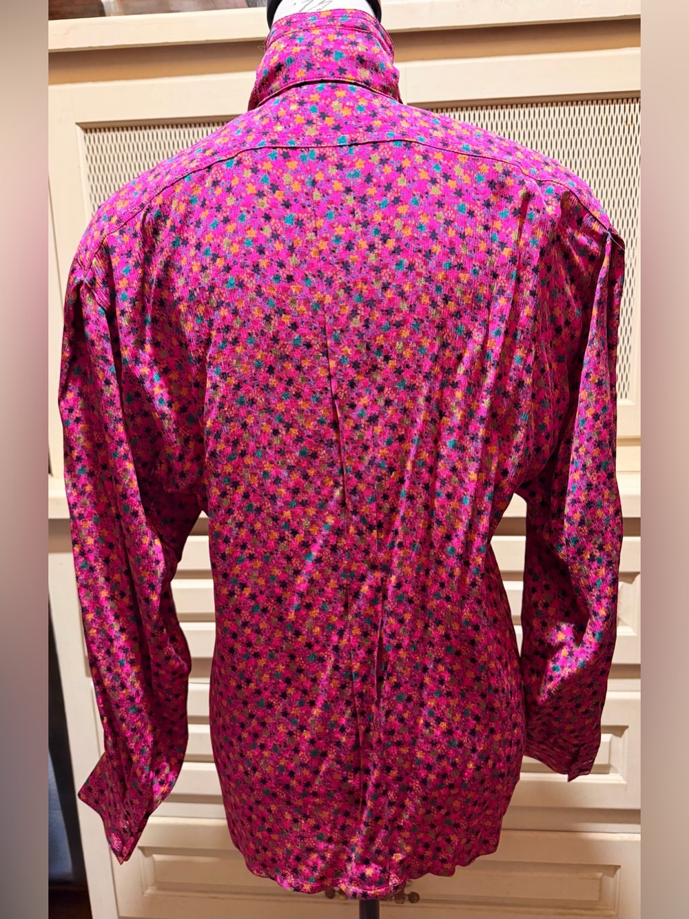 VTG 80s Escada Margaretha Ley Silk Blouse Fuschia Leaf Jacquard - Picture 3 of 4